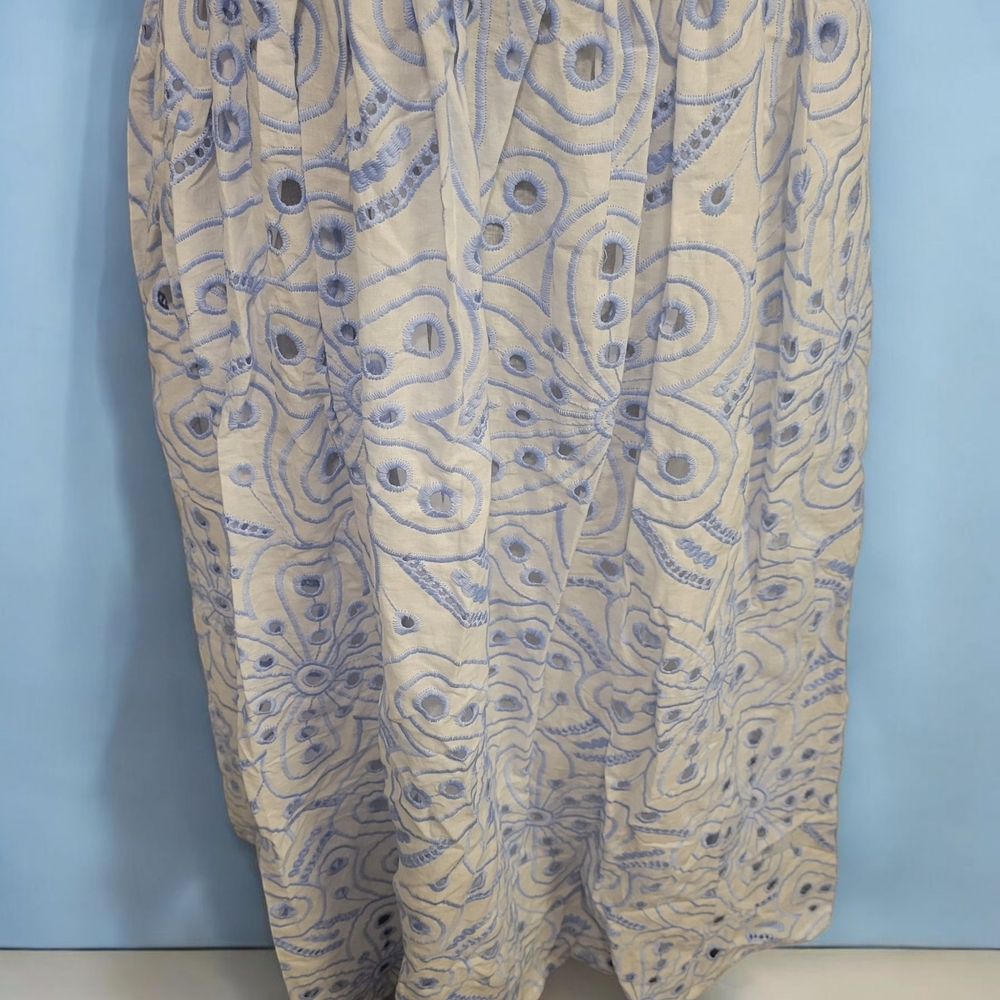 Lulus White And Blue Eyelet Embroidered Lined  Dress Size S - Picture 3 of 7